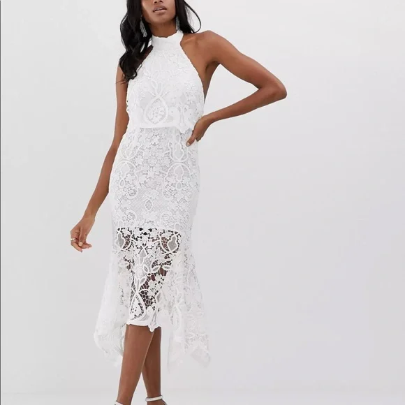 self portrait navy lace midi dress Self-Portrait Women's Guipure Lace Belted Midi-Dress - Navy main image 1